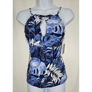 Ellen Tracy Women's Blue Floral High Neck Keyhole Tankini Top Size 6 NWT